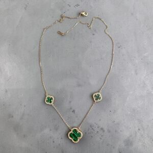 Rachel Zoe 18K Gold Plated 925 Silver Malachite CZ Necklace 15,5-18 in
